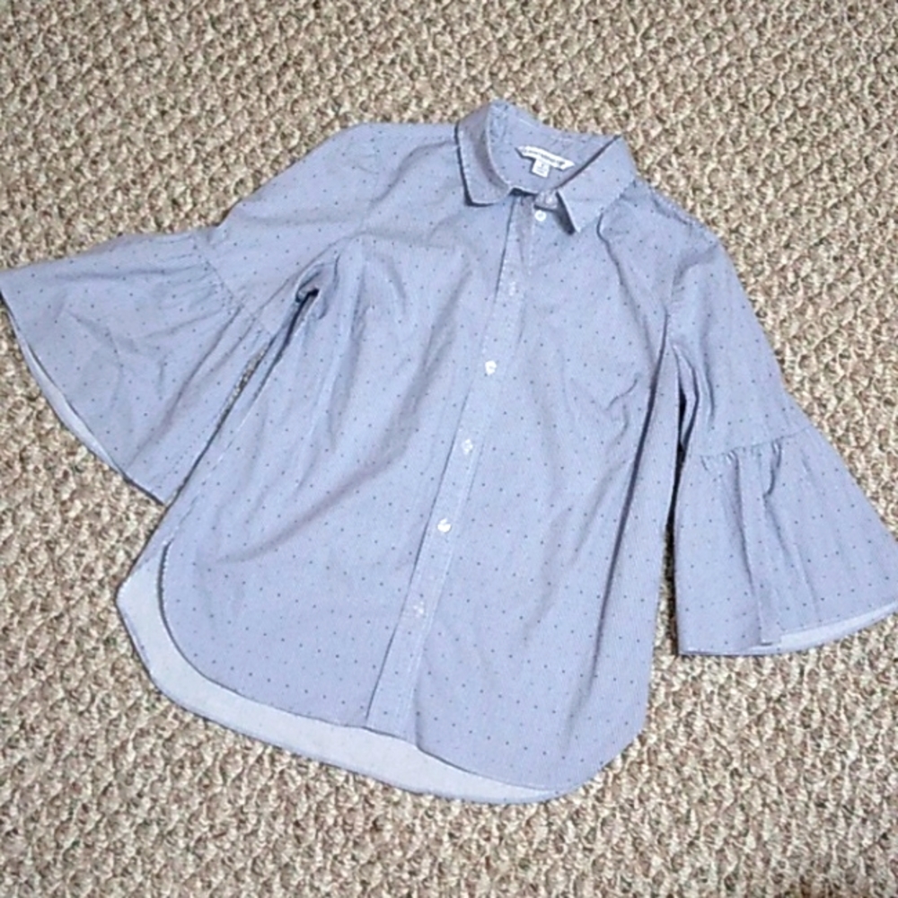 Flare sleeve pinstripe button down blouse